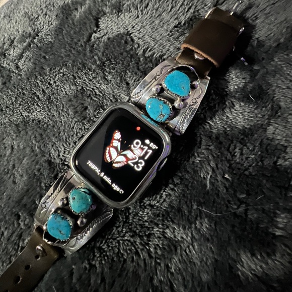 APPLE WATCHBAND SS/turquoise Native American - Picture 4 of 5